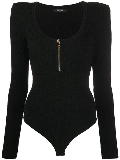 Shop Balmain Diamond Knit Body In Black