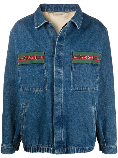 Shop Gucci Web Stripe Denim Jacket In Blue