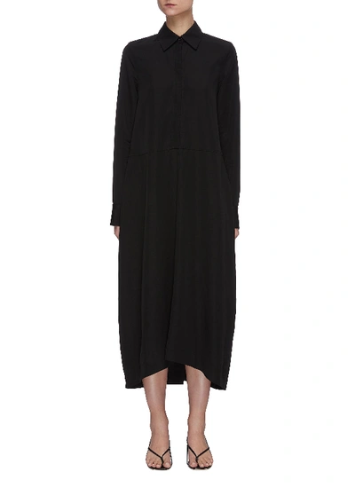 Shop Jil Sander Pleated Long Sleeve Shirt Dress In Black