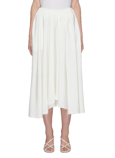 Shop Jil Sander Asymmetric Hem Pleated Midi Skirt In White