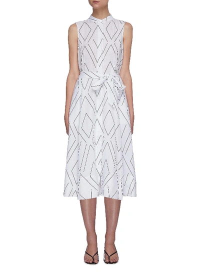 Shop Equipment Short Clevete Geometric Print Sleeveless Belted Midi Dress In White