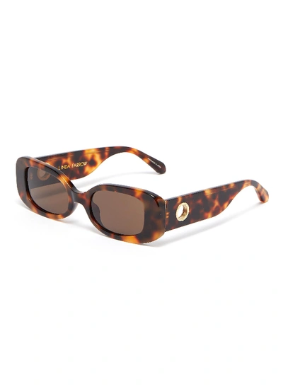 Shop Linda Farrow Tortoiseshell Effect Acetate Frame Rectangular Sunglasses In Brown