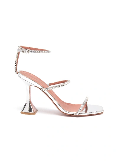 Shop Amina Muaddi Gilda Crystal Strap Heeled Sandals In Metallic