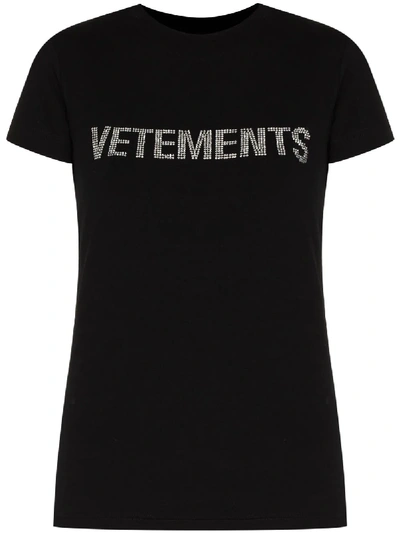 Shop Vetements Embellished-logo Short-sleeve T-shirt In Black