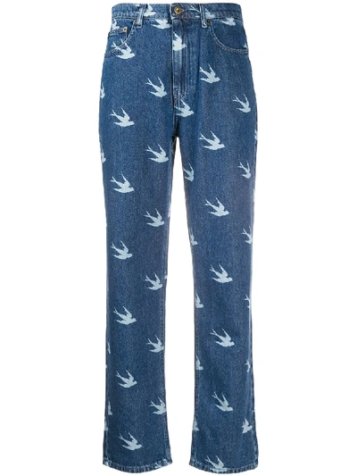 Shop Mcq By Alexander Mcqueen Sparrow Print High-rise Jeans In Blue