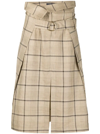 Shop Eudon Choi Paperbag-waist Check Skirt In Neutrals