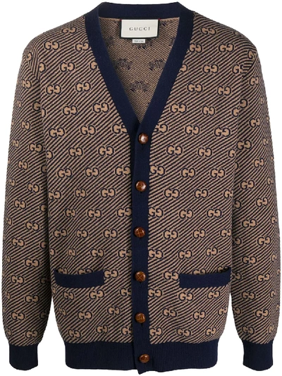 Shop Gucci Gg Embroidered Cardigan In Neutrals