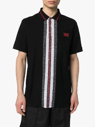 Shop Burberry Jetford Stripe Cotton Polo Shirt In Black