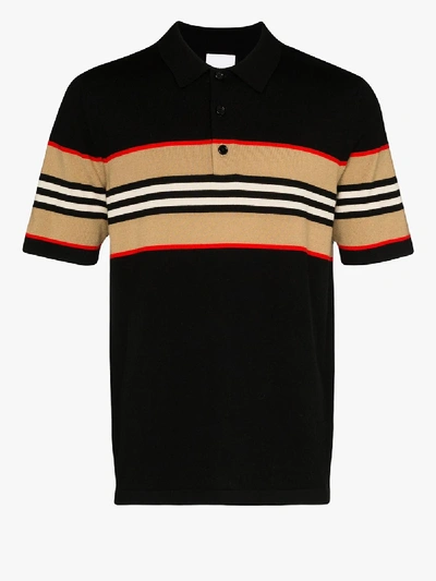 Shop Burberry Icon Stripe Polo Shirt In Black