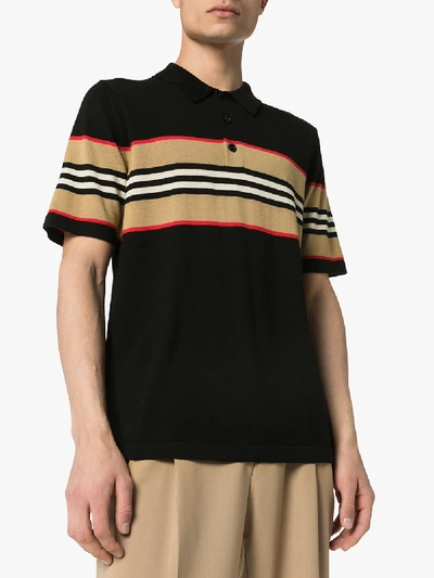 Shop Burberry Icon Stripe Polo Shirt In Black