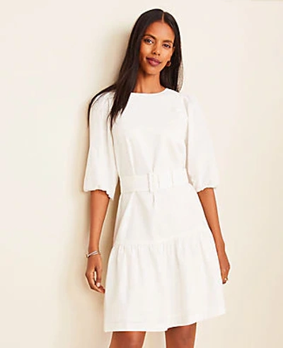 Shop Ann Taylor Petite Belted Flounce Shift Dress In Winter White - Online Exclusive