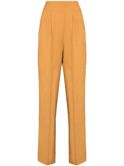 Shop Usisi High-waisted Slim-leg Trousers In Brown