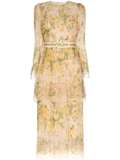 Shop Zimmermann Amelie Pintuck Midi Dress In Neutrals