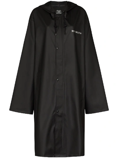 Shop Vetements Logo-print Oversized Raincoat In Black