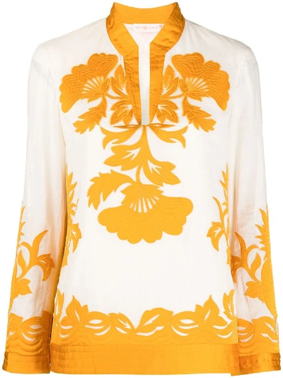 Shop Tory Burch Embroidered Floral Tunic In Neutrals