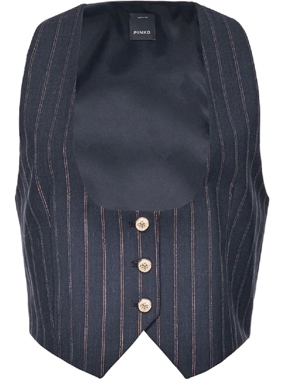 Shop Pinko Striped Button-up Waistcoat In Black