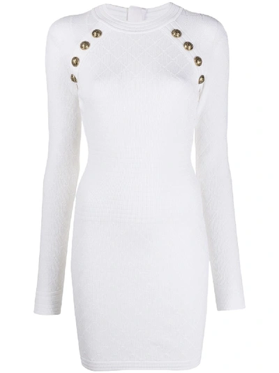 Shop Balmain Button Knit Dress In White