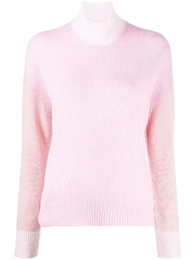 Shop Marni Colour-block Roll-neck Jumper In Pink