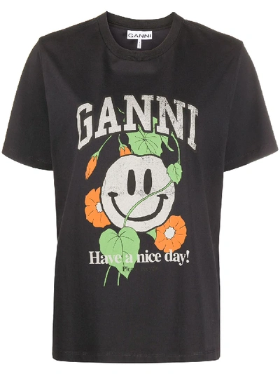 Shop Ganni Slogan Print T-shirt In Grey