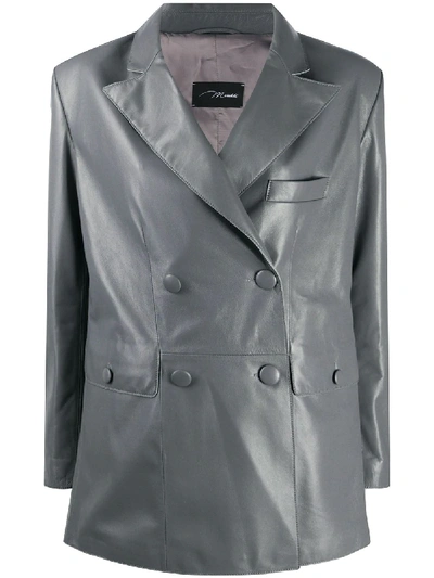 Shop Manokhi Oversized Leather Blazer In Grey