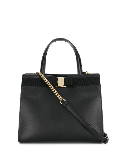 Shop Ferragamo Vara Leather Handbag In Black