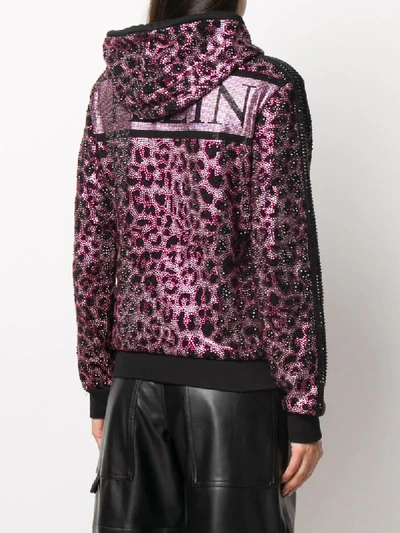 Shop Philipp Plein Paradise Embellished Animal-print Hoodie In Black