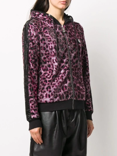 Shop Philipp Plein Paradise Embellished Animal-print Hoodie In Black