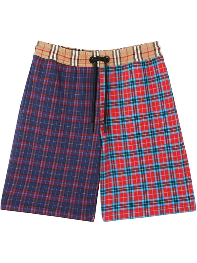 Shop Burberry Patchwork Check Shorts In Red