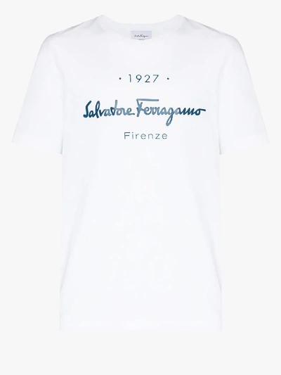 Shop Ferragamo White 1927 Logo Cotton T-shirt