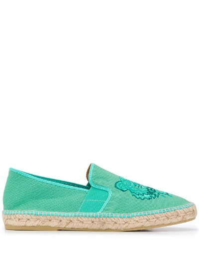 Shop Kenzo Tiger Embroidered Espadrilles In Green