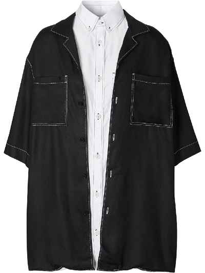 Shop Burberry Logo Appliqué Oversized Double Shirt In White