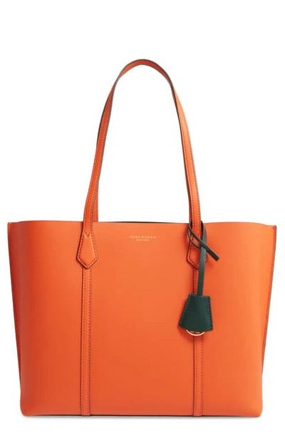 Shop Tory Burch Perry Leather Tote In Canyon Orange