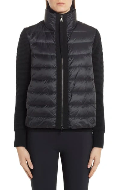 Shop Moncler Quilted Down & Wool Short Cardigan In Black