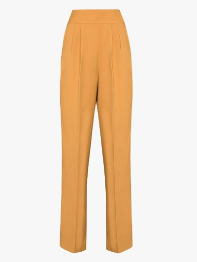 Shop Usisi Flora High Waist Slim Trousers In Brown