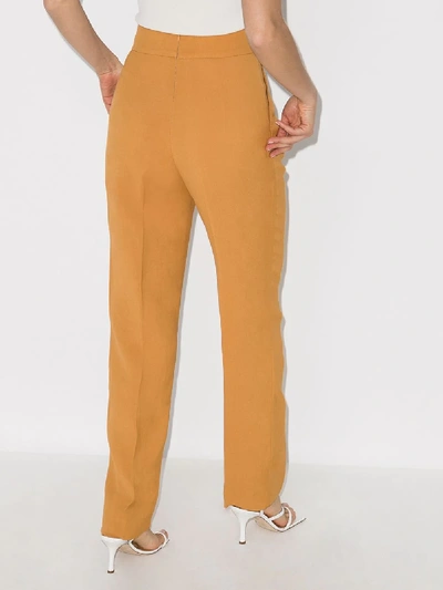 Shop Usisi Flora High Waist Slim Trousers In Brown