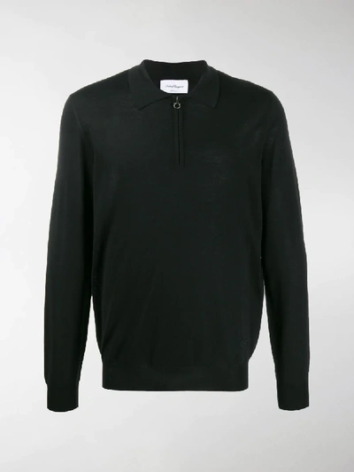 Shop Ferragamo Gancini Zip Polo Shirt In Black