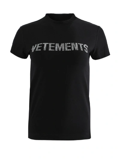 Shop Vetements Rhinestone Logo T-shirt In Black
