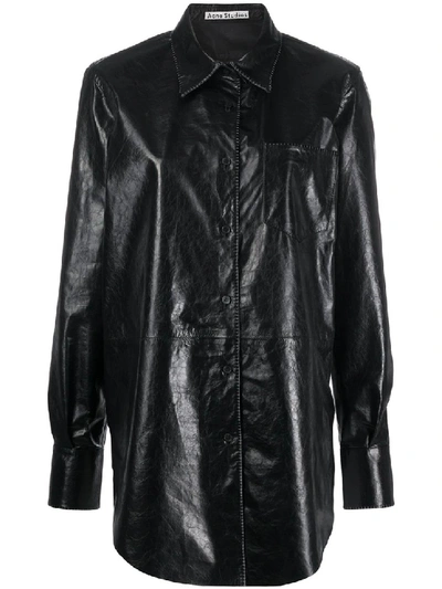 Shop Acne Studios Lophi Leather Shirt In Black