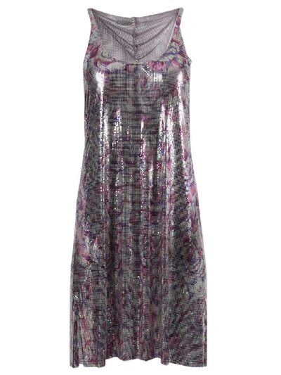 Shop Paco Rabanne Floral Print Chain-link Dress In Grey