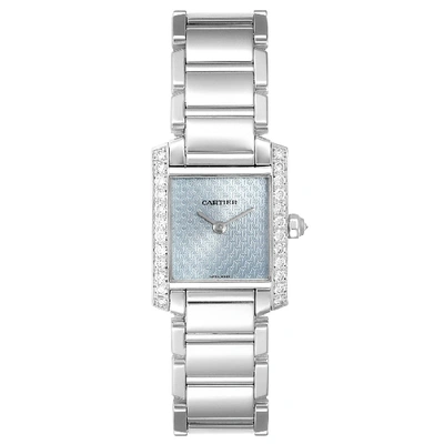 Shop Cartier Tank Francaise White Gold Blue Dial Diamond Ladies Watch 2403 In Not Applicable