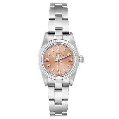 Shop Rolex Oyster Perpetual Salmon Dial Steel White Gold Ladies Watch 76094 In Not Applicable