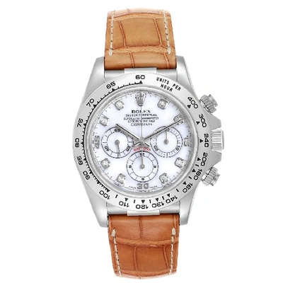 Shop Rolex Daytona White Gold Mother Of Pearl Diamond Mens Watch 16519 In Not Applicable
