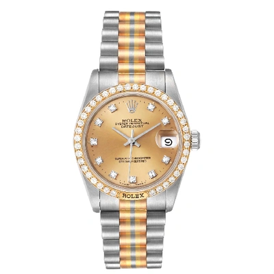 Shop Rolex President Tridor 31mm Midsize White Yellow Rose Diamond Watch 68149 In Not Applicable