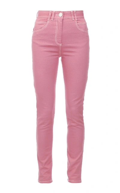 Shop Balmain High-rise Monogram-detailed Skinny Jeans In Pink