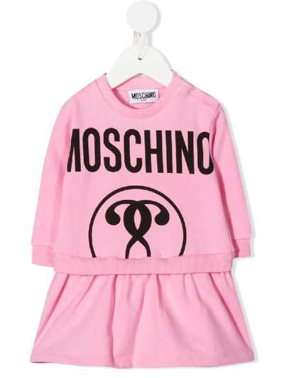 Shop Moschino Logo Print Jumper Dress In Pink