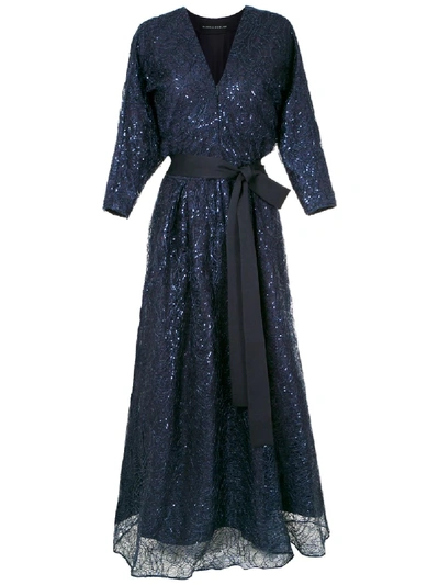 Shop Gloria Coelho Embroidered Gown In Blue