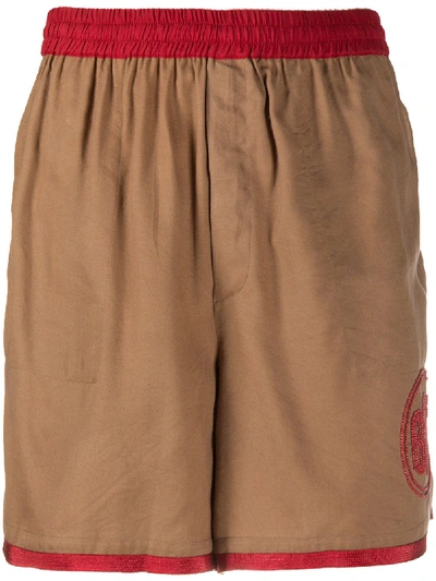 Shop Bode Beaded Logo Track Shorts In Brown