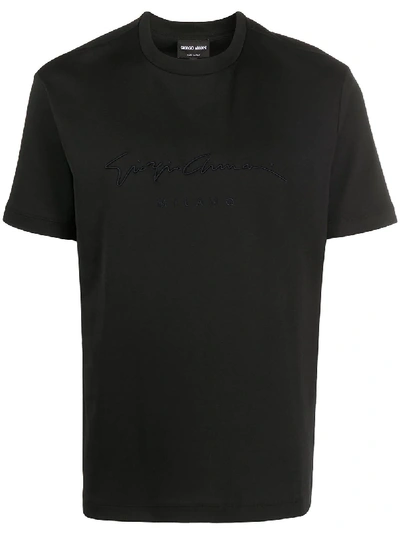 Shop Giorgio Armani Embroidered Logo T-shirt In Black