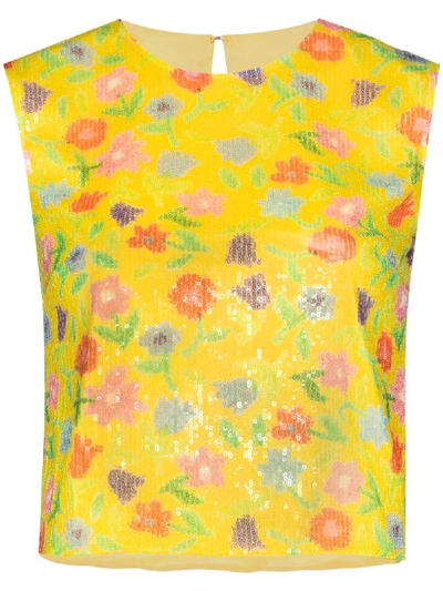 Shop Bernadette Floral-print Sequinned Top In Yellow