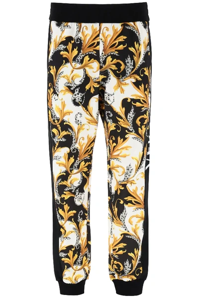 Shop Versace Acanthus Barocco Print Jogger Pants In Black,white,gold